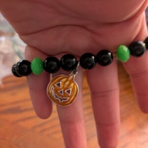 Halloween Pumpkin Charm Bracelet - Black and Green
